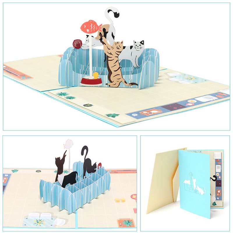 DIY Grußkarten handgefertigt Geburtstag Hochzeit Einladung Weihnachten Valentinstag das Erntedankfest Schild 3D Pop hoch Karte Katze Fisch