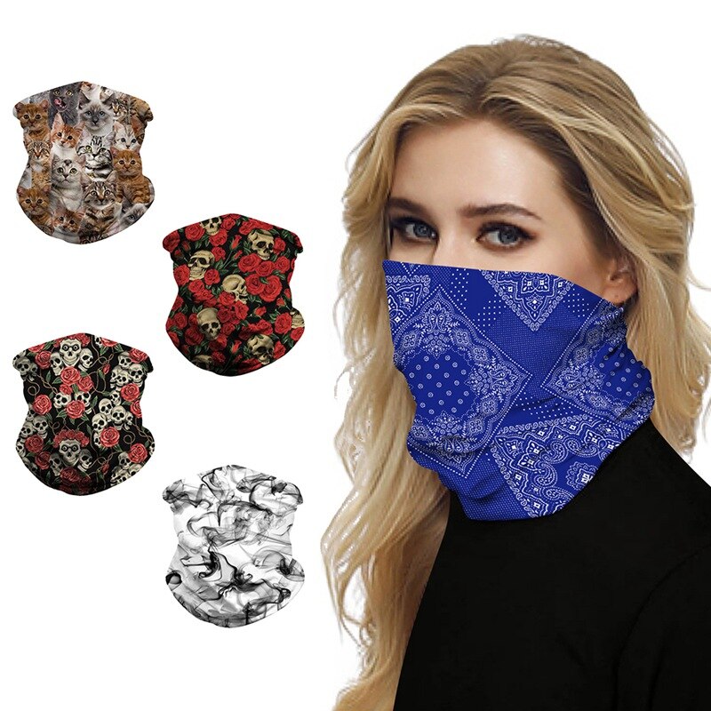 Skull Rose Digital Printed Outdoor Riding Face Scarves Multi-Purpose Magic Bandana