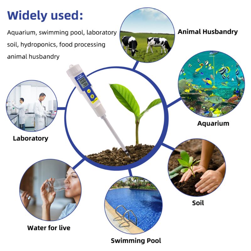 EC-315 2 in 1 Multi-Purpose Soil EC Tester Waterproof Soil Meter Multipurpose Conductivity Tester for Lab Aquarium Soil