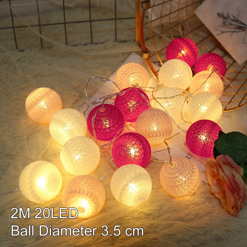 Guirlande lumineuse boules de coton, 2M, 20 pouces, pour noël, pâques, extérieur, fête, bébé, chambre d'enfant, décoration féerique: Pink warm / By Battery