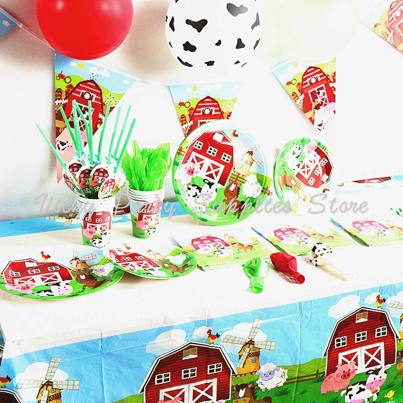 41 st/lot gård ko djur tema fest engångs porslin gård zoo födelsedag baby shower set barn fest dekoration tillbehör