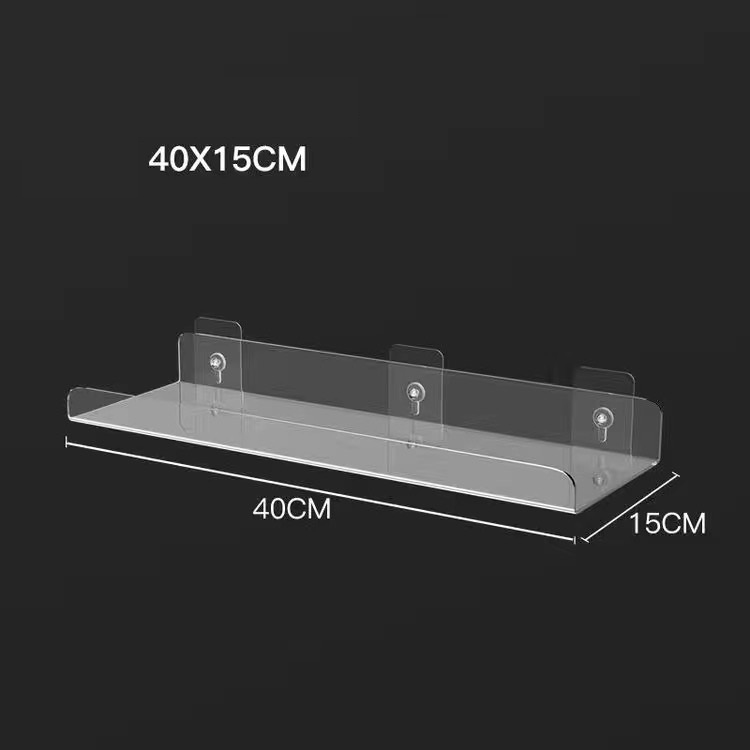 Estante de almacenamiento acrílico transparente, estantes montados en la pared para sala de estar, estante de exhibición para registros, accesorios de baño, estante flotante: Transparente