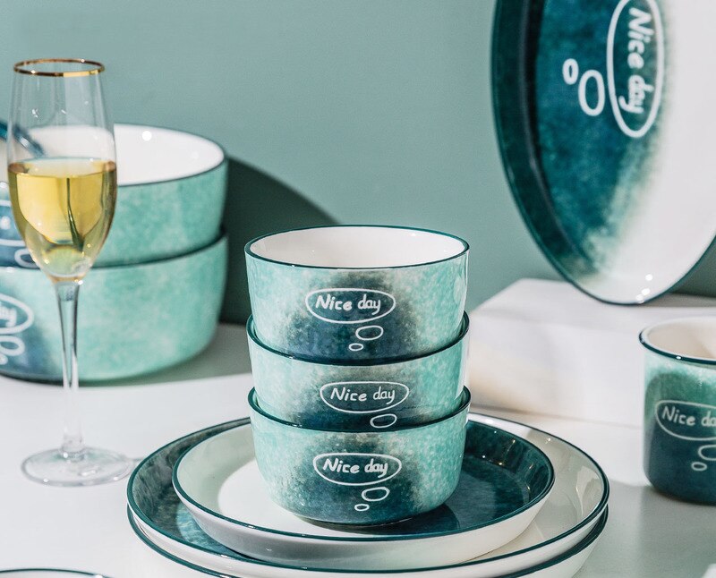 Timemore nordisk gradient porcelæn middagstallerken og fade skålsæt keramisk nudelsuppe salat biural skål oval fisketallerken