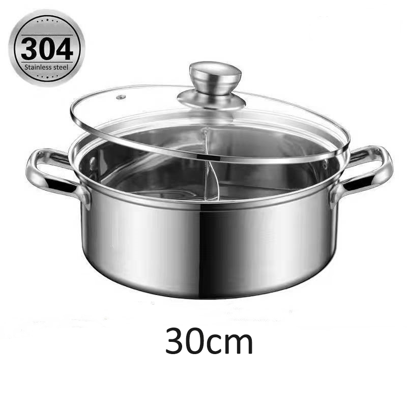 Rvs Pot Met Cover Inductie Fornuis Hotpot Pan Chinese Fondue Soeppan Huis Kookgerei Kookpotten Voor Keuken: A 30cm