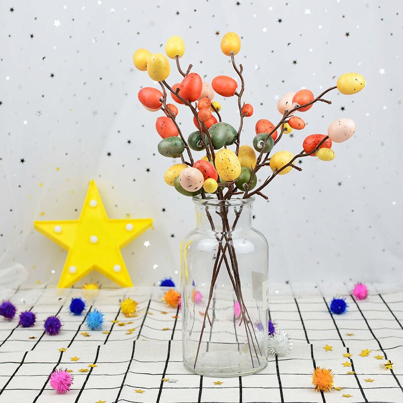 1pc Easter Eggs Branch Plastic Foam Flowers Spring Festival Floral Decoration Wedding Happy Easter Party Supplies for Home Decor