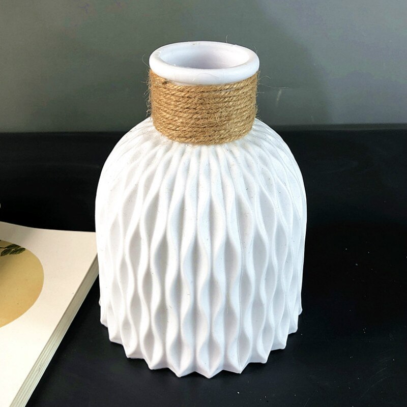 Modern Flower Vase Imitation Ceramic Flower Pot Decoration Home Plastic Vase Flower Arrangement Nordic Style Home Decoration: White