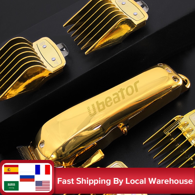 ubeator Hair Clipper Hair Trimmer 100-240V Cut Electric Rechargeablemetal cutting Machine Gold Metal Barbershop Cutter Cordless
