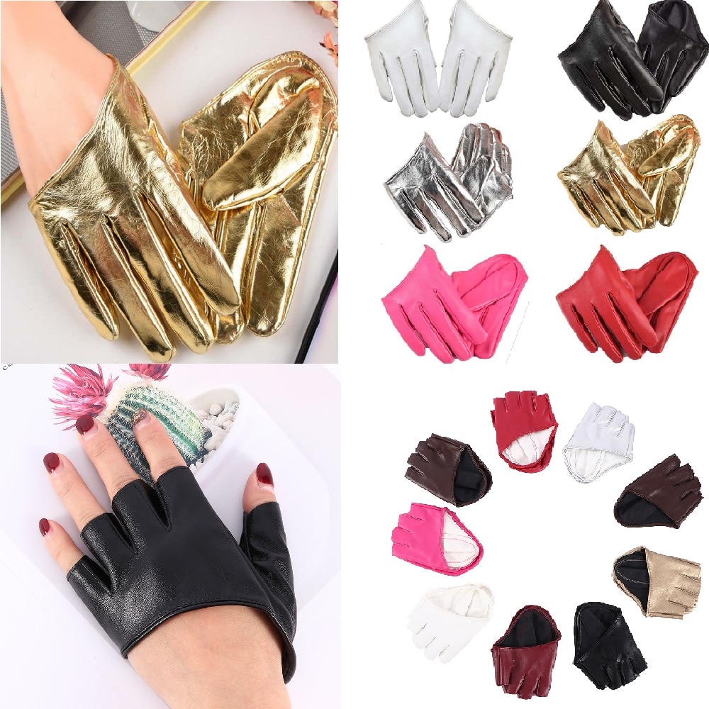 Women's Leather Gloves Half Palm Gloves Half Full Finger Driving Show Jazz Gloves Pole Dance Performance Gloves