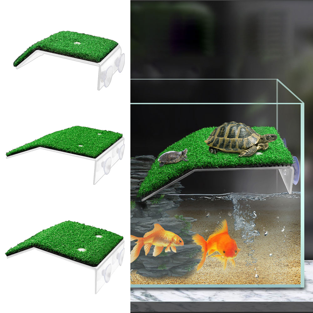 Ventosa para peces de acuario, plataforma de tortuga sin olor, pendiente de habitáculo, césped simulado de alta resistencia para reptiles pequeños