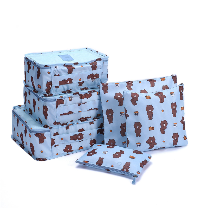 Nouvelle 6 pièces/ensemble valise de voyage sac bagages organisateur vêtements sous-vêtements finition emballage Cube stockage pour valise de voyage: Sky blue