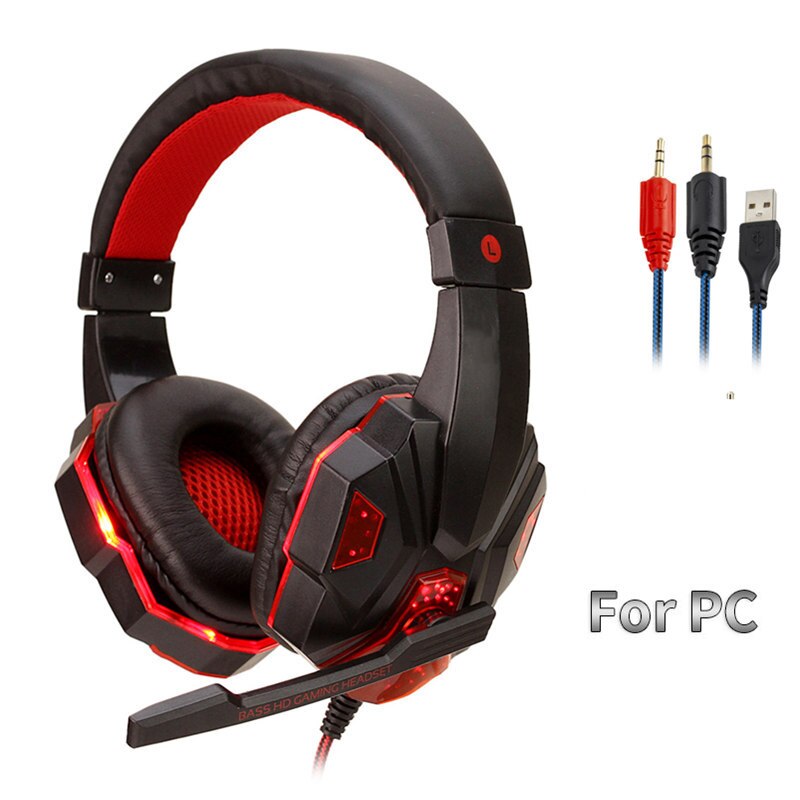 Professionele Bas Gamer Wired Hoofdtelefoon Voor PS4 Schakelaar Xbox Een Gaming Headset Met Microfoon Led Light Computer Pc Telefoon Headset: Black Red PC