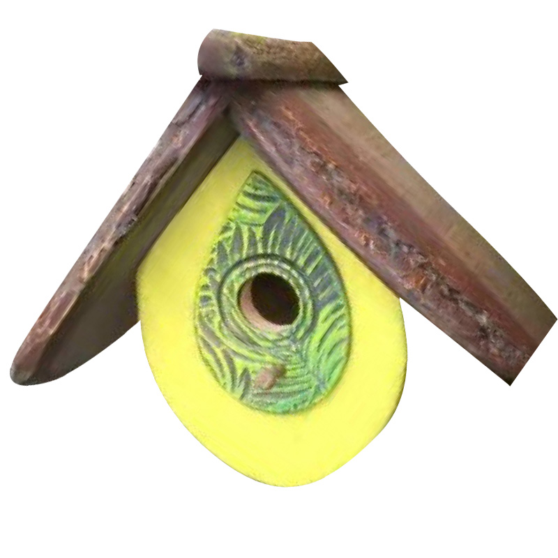Hand Carved Wood Birdhouse Outdoor Hanging Birdhouse Ornament Garden Courtyard Terrace Hand Carved Wood Birdhouse XHC88: Light yellow
