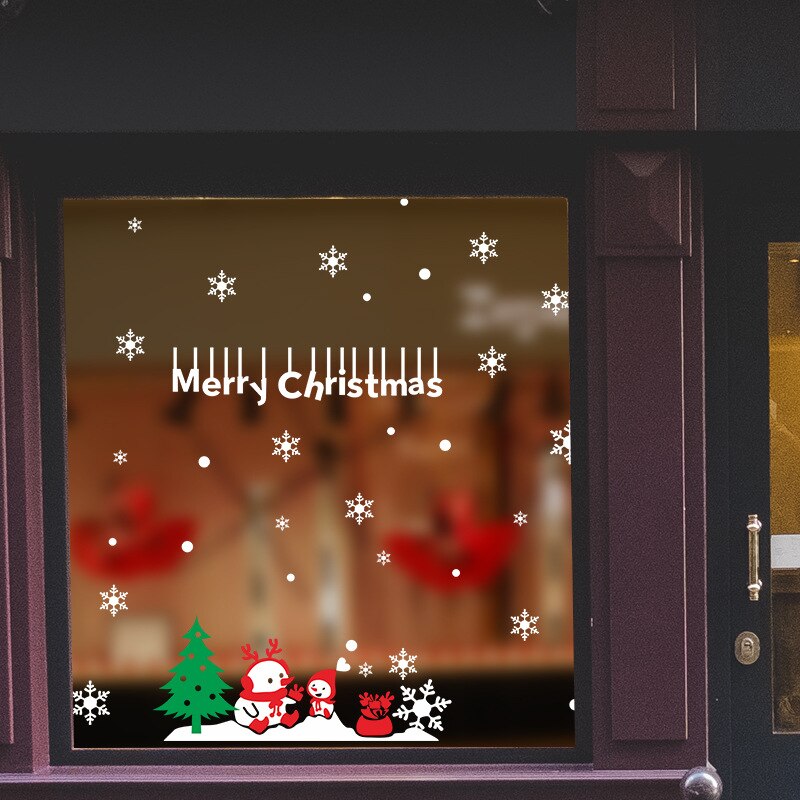 Christmas theme store window stickers Modern art murals Home decoration Cartoon couple snowman wall stickers