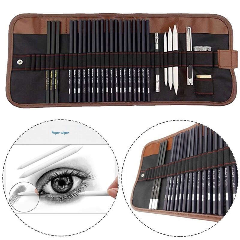 29 Stks/set Schets Potlood Set Professionele Schetsen Tekening Kit Set Hout Potlood Potlood Zakken Schilder Scholieren Art Supplies
