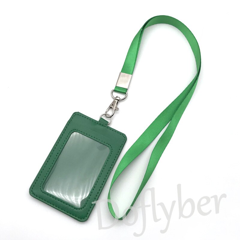 ID Work Card Holder with 15mm Neck Strap Rope Set Bank Employee Name Tag Badge Exhibition Lanyard Company Office Supplies: Green