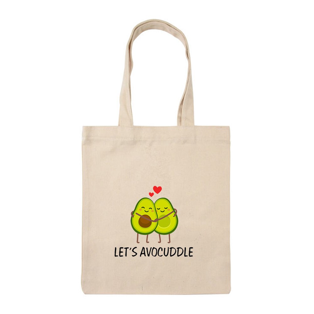 Cute Couple Avocado Print Large Capacity Canvas Tote Bag Cotton Cloth Reusable Shopping Bag Women Beach Handbags Shopping Bags