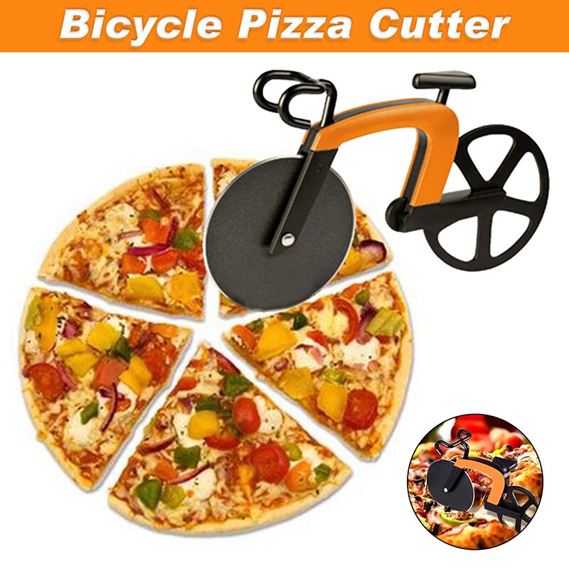 Non-stick Bicycle Pizza Cutter Wheel Stainless Steel Plastic Bicycle Roller Pizza Cutter Slicer Dual Cutting Wheels Kitchen Tool