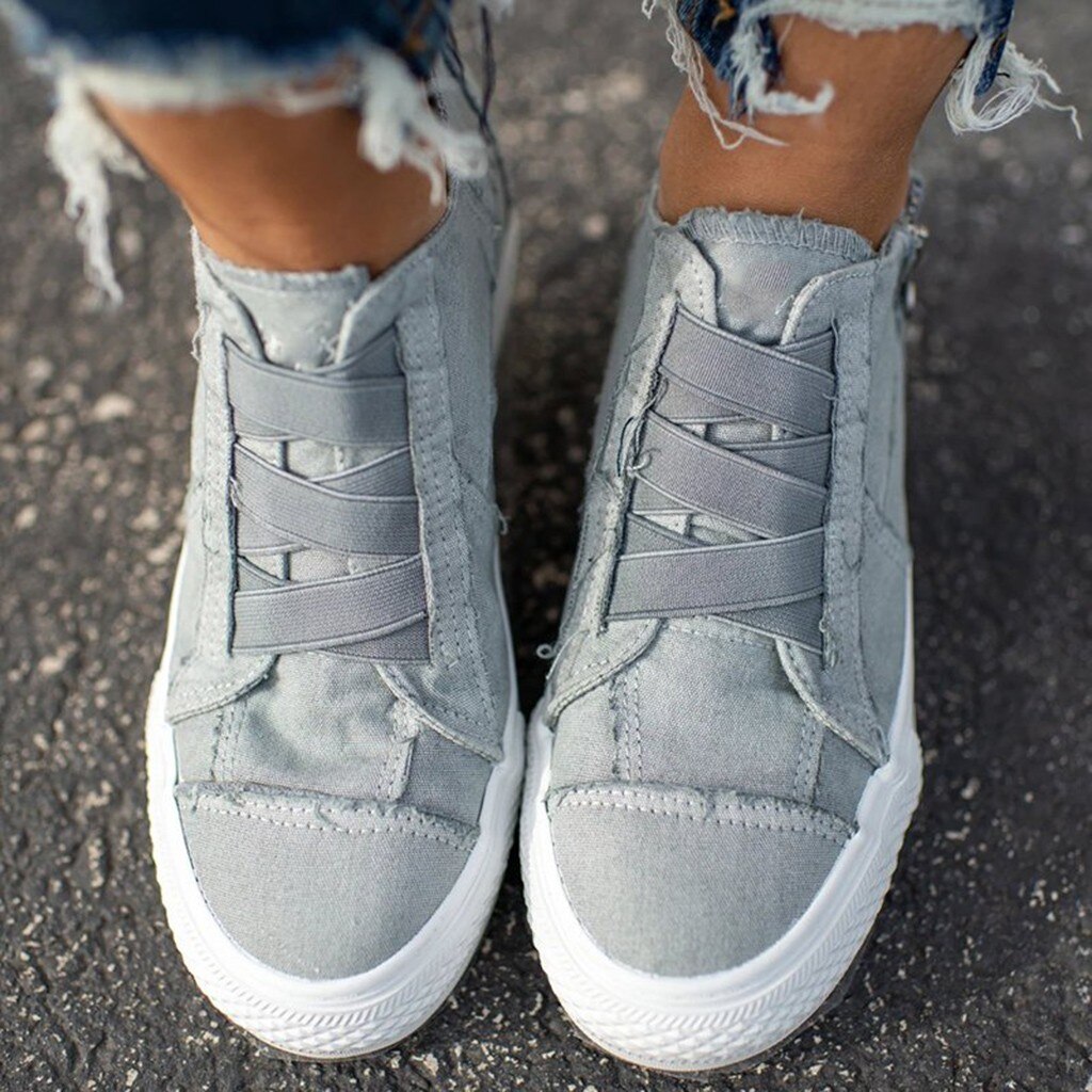 Mais confortável sapatos de caminhada para mulher zip sapatos casuais para mulher tênis de esportes plana zapatos para correr de mujer # z: Cinza / 5.5