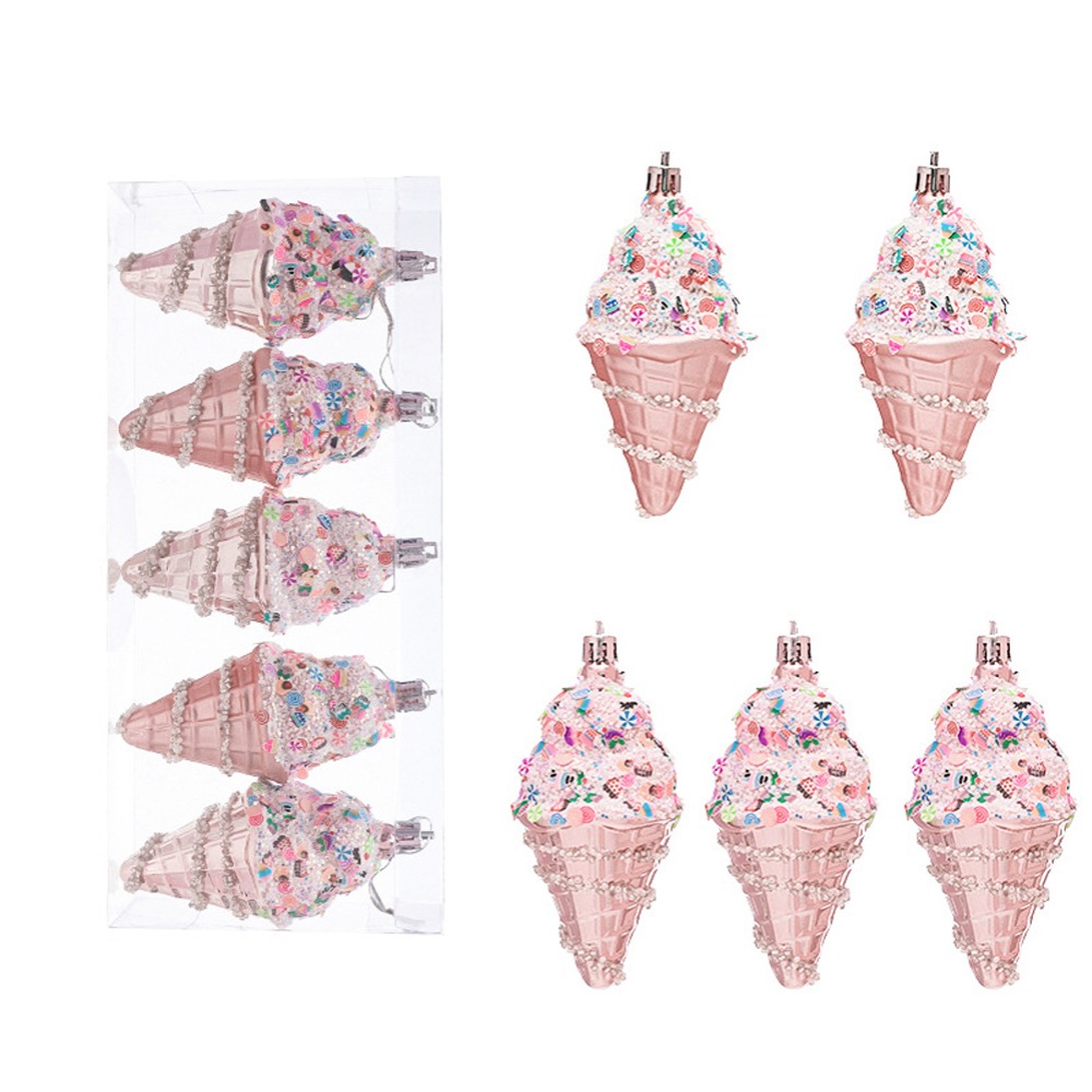 Pink Christmas Balls Pendants Pinecone Ice Cream Xmas Tree Hanging Ornaments Shatterproof Pentagram Merry Christmas Decor: Fluorescence Yellow