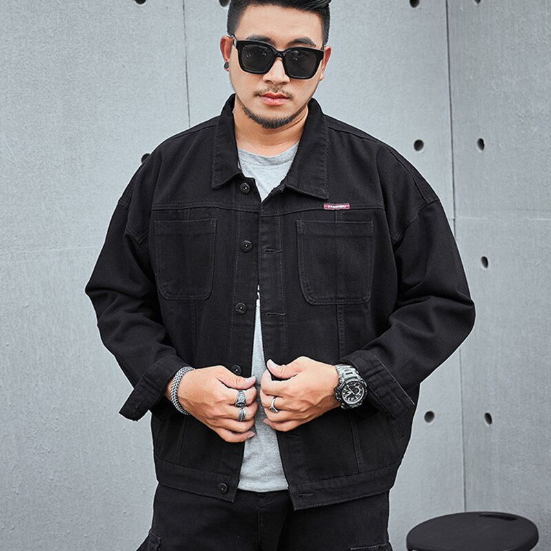 plus size M-8XL denim jacket men autumn and winter loose long sleeve denim jacket for men