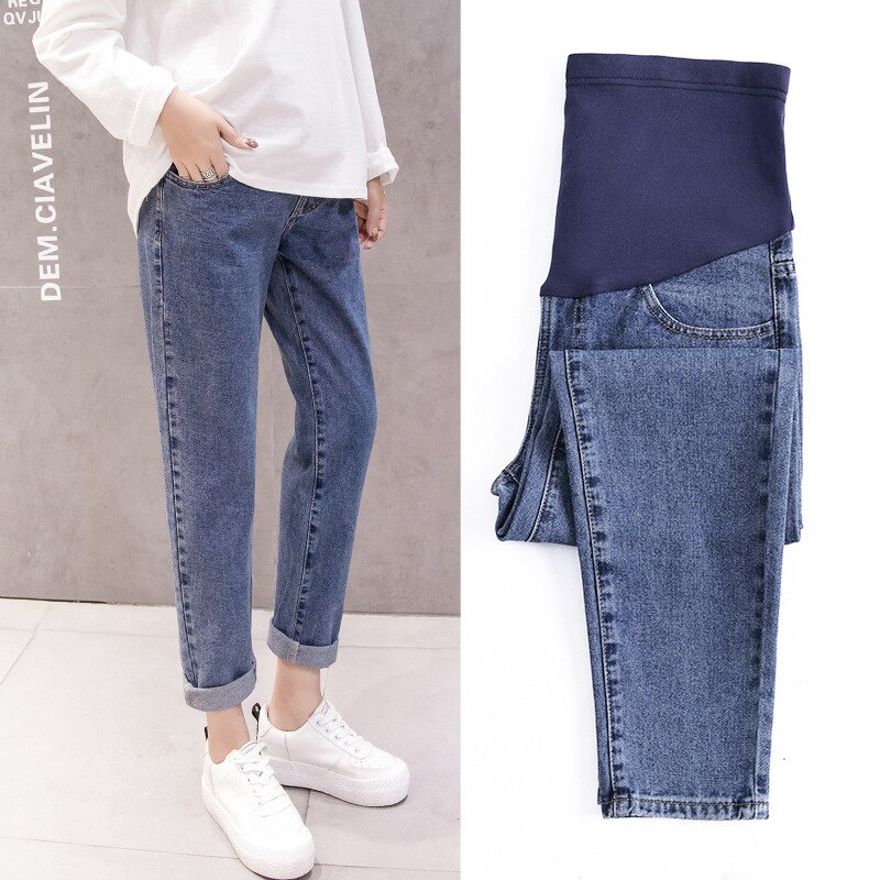Graviditet mavebukser kæreste jeans barselbukser til gravide kvinder tøj høje talje bukser løs denim jeans: Blå / Xl