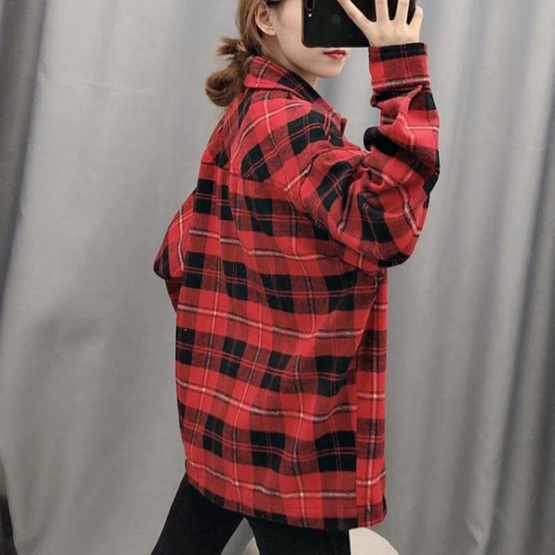 Blouse dames tops vintage geruit overhemd koreaanse blouse met lange mouwen dames tops streetwear katoenen witte blouse rood