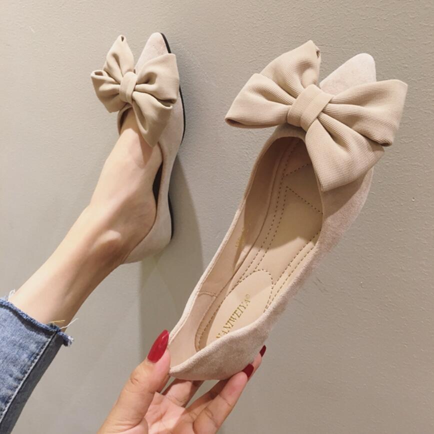 big bowknot sping single shoes woman suede leather shallow mouth ballet flats solid color scarpe donna loafers women