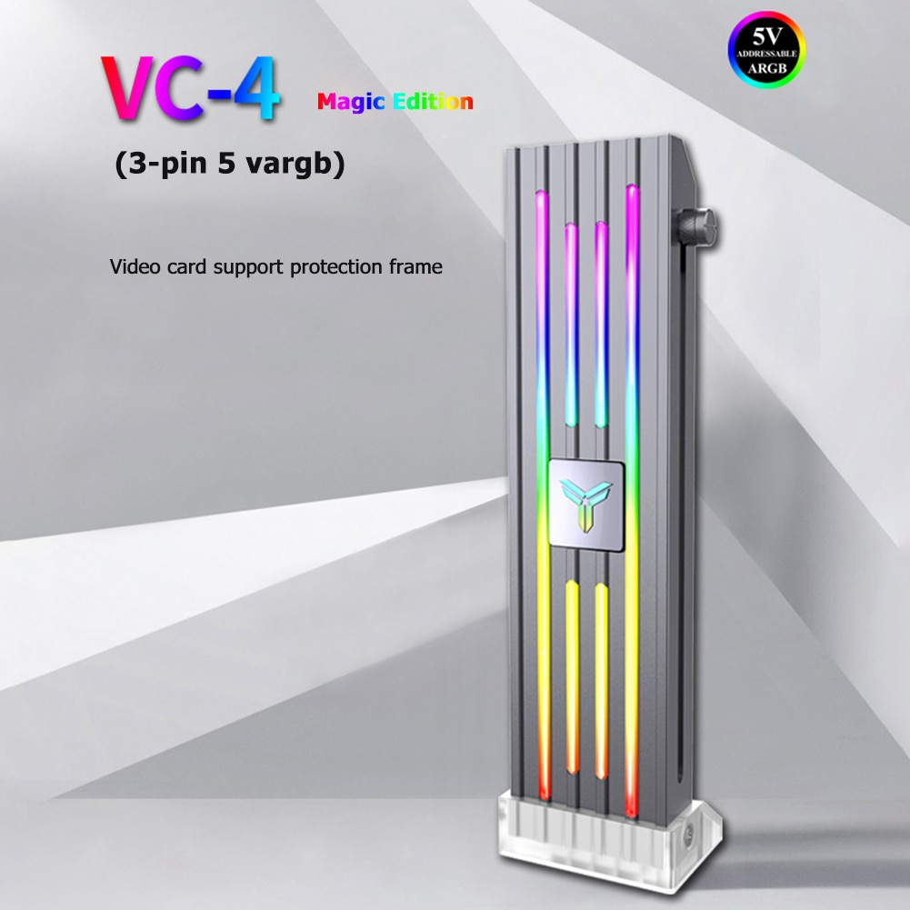 ARGB Grafische Kaart GPU Brace Ondersteuning, Verstelbare GPU Houder voor Desktop Grafische Kaart, Aluminiumlegering Grafische Kaart Anti Sag Houder Beugel met Magnetische Basis (zwart