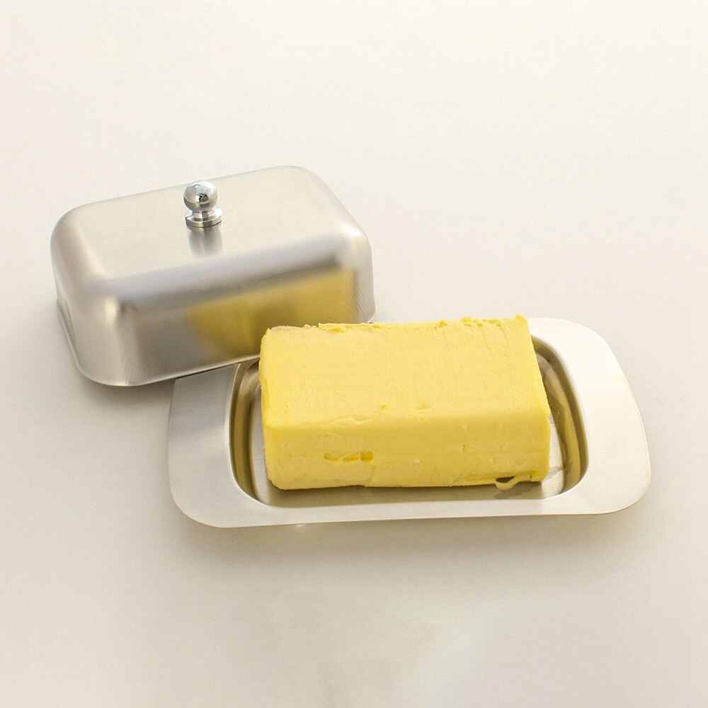 Boîte à beurre en acier inoxydable, conteneur , plateau de rangement pour serveur de fromage avec couvercle facile à tenir