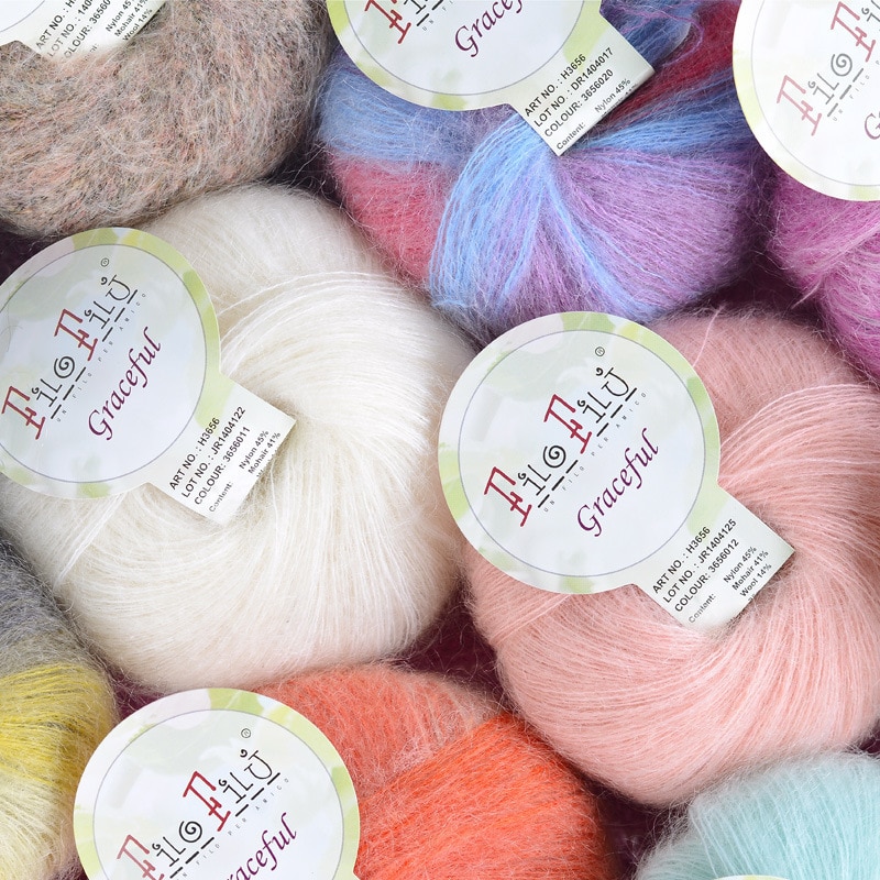 25g/ mye kamgarn myk regnbue farge mohair garn nøster hånd strikke maling farget hekle garn