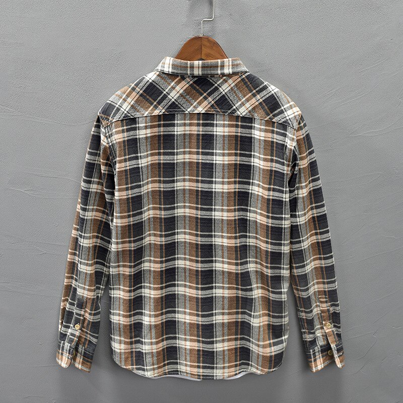 Men Clothing Autumn Winter Men Pure Cotton Plaid Shirt Long Sleeve Camisas Para Hombre