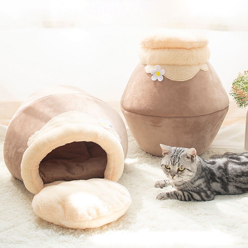 Cama para gatos, cama de nido de abeja para gatos, cama cerrada plegable, Perrera de invierno, cálido nido, almohadilla de sueño reparador, cueva para cachorros de animales, suministros para mascotas