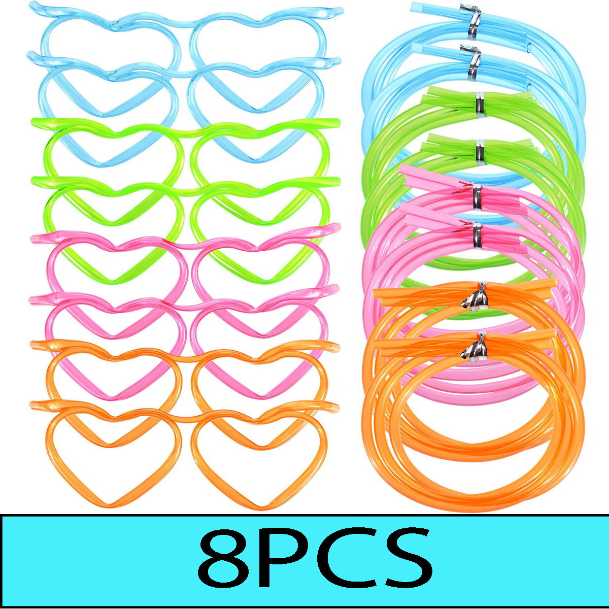 2-8PCS Straw Glasses, Reusable Fun Loop Drinking Straw Eye Glasses, Novelty Eyeglasses Straw for Party Annual Meeting Parties: army green
