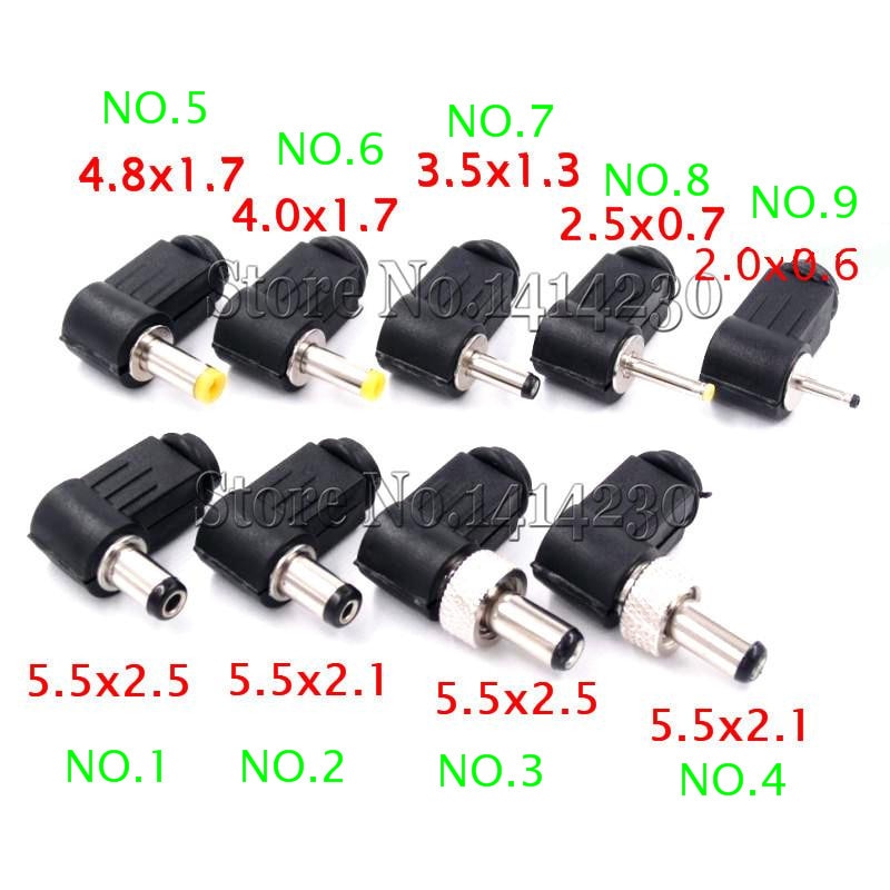 Adaptateur de prise mâle à 90 degrés, 10 pièces, 5.5x2.1mm, 5.5x2.5mm, 4.8x1.7mm, 4.0x1.7mm, 3.5x1.3mm, 2.5x0.7mm