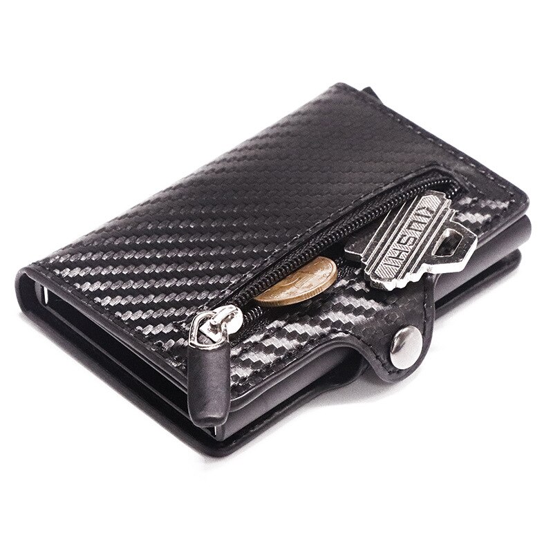 Credit Kaarthouder Aluminium Doos Card Portemonnee Rfid Pu Leer Pop Up Card Case Magneet Carbon Fiber Coin portemonnee