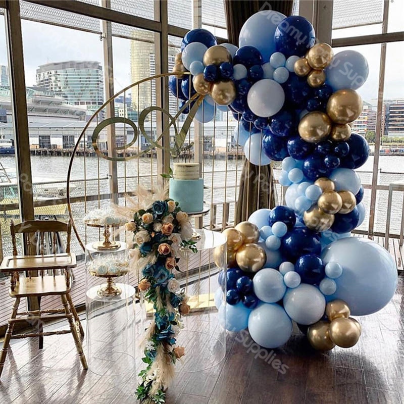 137pcs Birthday Balloons Set Boy Ballons Garland Kit Maca Navy Blue Chrome Gold Birthday Party Decorations Kids