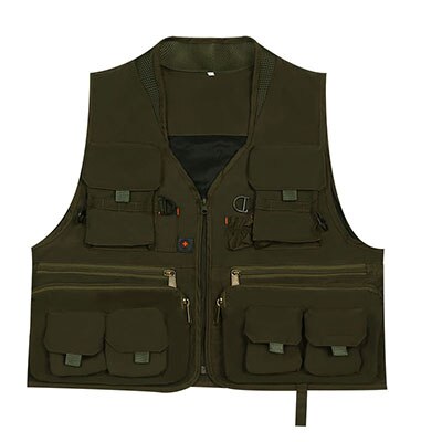 Chaleco de pesca de malla para hombre, chaqueta con múltiples bolsillos para fotografía, trabajo al aire libre, chaleco para entrevista, abrigo para acampar al aire libre y senderismo: Verde militar / L
