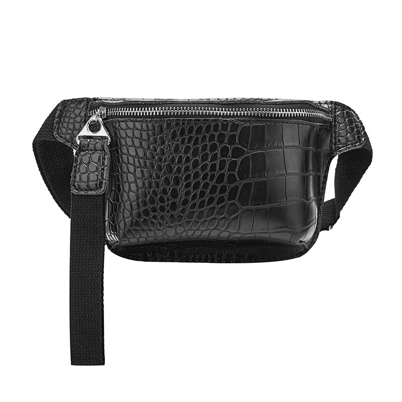 Casual Waist Bag for Women Alligator Leather Fanny Pack Phone Pouch Chest Packs Ladies Wide Strap Belt Bag Female Crossbody Flap: black