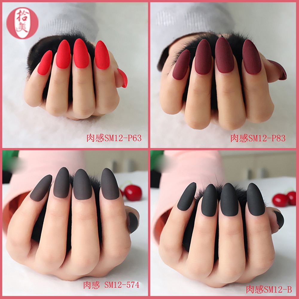24 stuks matte nepnagels populaire pure kleur scherpe punt patch nagel chip nagelverlengingen kunstmatige nagelkunst accessoires