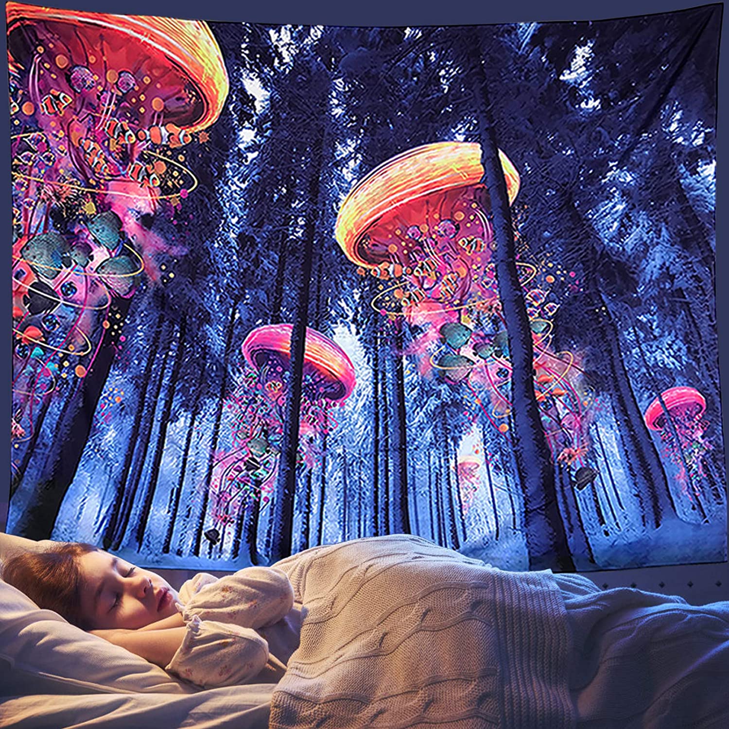 Psychedelische Paddestoel Muur Opknoping Voor Slaapkamer Woonkamer Hippie Trippy Deken Bos Kamer Decoratie Esthetische Baphomet Esthetische: 150X100CM