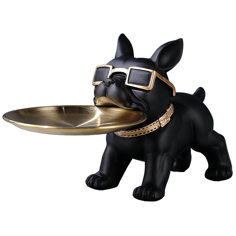 Dog Statue Cool French Bulldog Butler Décor with Tray Big Mouth Home Décor Storage Box Animal Resin Sculputre Figurine Art