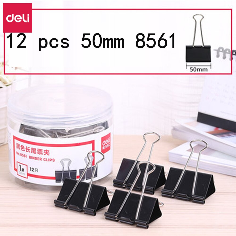 Deli Bindmiddelenklemmen Kantoorbenodigdheden Kleurrijke Metalen Bill Clip Kleine Zwaluwstaart Clip Opslag Multi-Standaard Diy Test Papier Ijzer clip: Black 50mm 12pcs