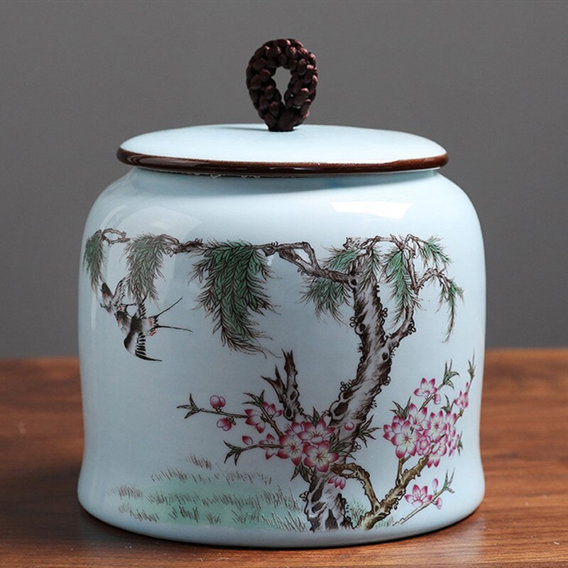Jingdezhen-tarro hermético de cerámica para el hogar, latas de té, café, a prueba de humedad, contenedor de especias de grano de cocina: I  11.8X11CM  640ML
