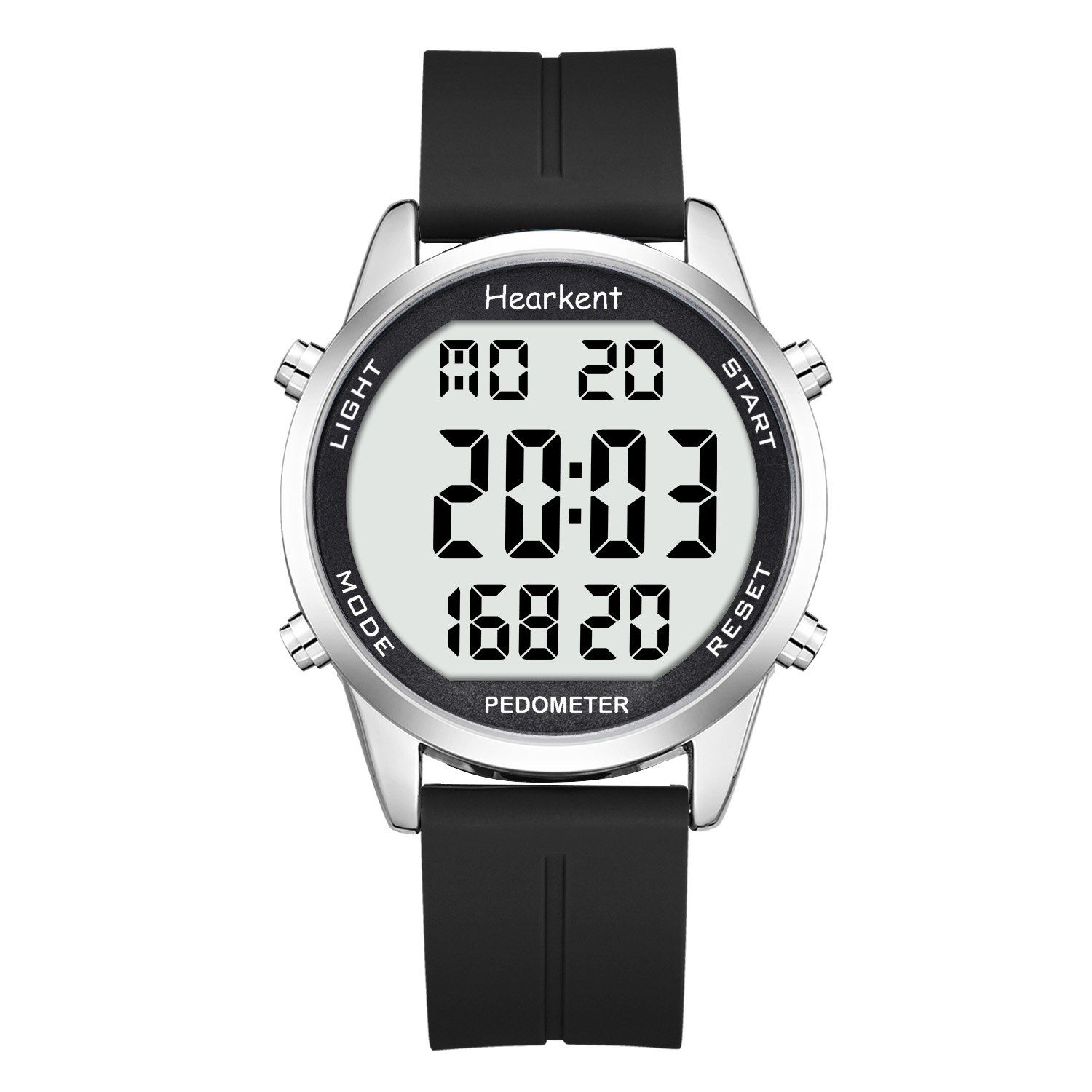 Hearkent pedômetro relógio digital masculino sem bluetooth relógios esportivos passo calorias contador andando rastreador de fitness relógio de pulso: Preto