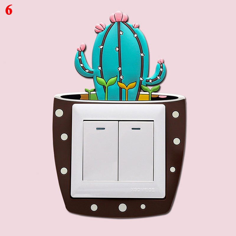 1pc Cute Switch Sticker Room Decor Cartoon Cactus Switch Cover Wall Sticker Luminous Wall On-off Sticker Home Decoration: 6