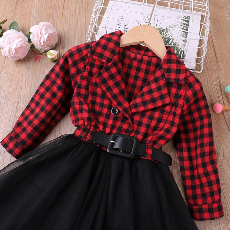 Humor Bear Girls manica lunga abito da principessa plaid Party Tutu Dress Patchwork Party Pageant Holiday Dresses abiti natalizi