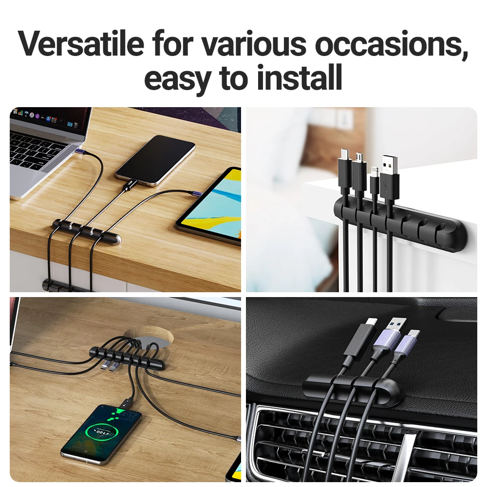 Clips de soporte de Cable adhesivo, organizador de cables de gestión de cables para escritorio, Cable de carga USB, mesita de noche, Cable de alimentación, Cable de ratón