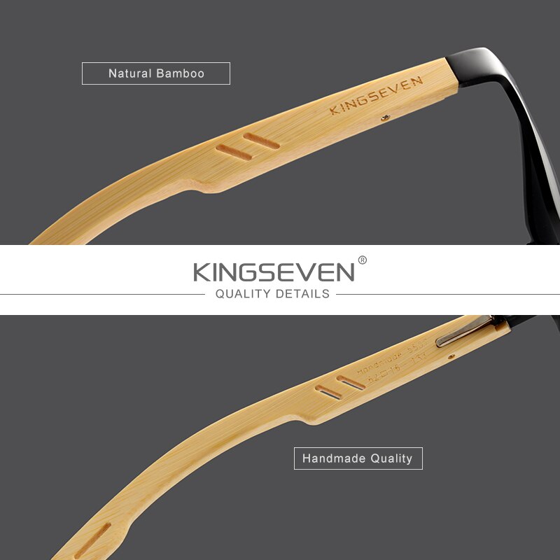 KINGSEVEN Polarized Aluminum+Bamboo Natural Wooden Handmade Sunglasses Men UV400 Eyewear Women Sun Glasses