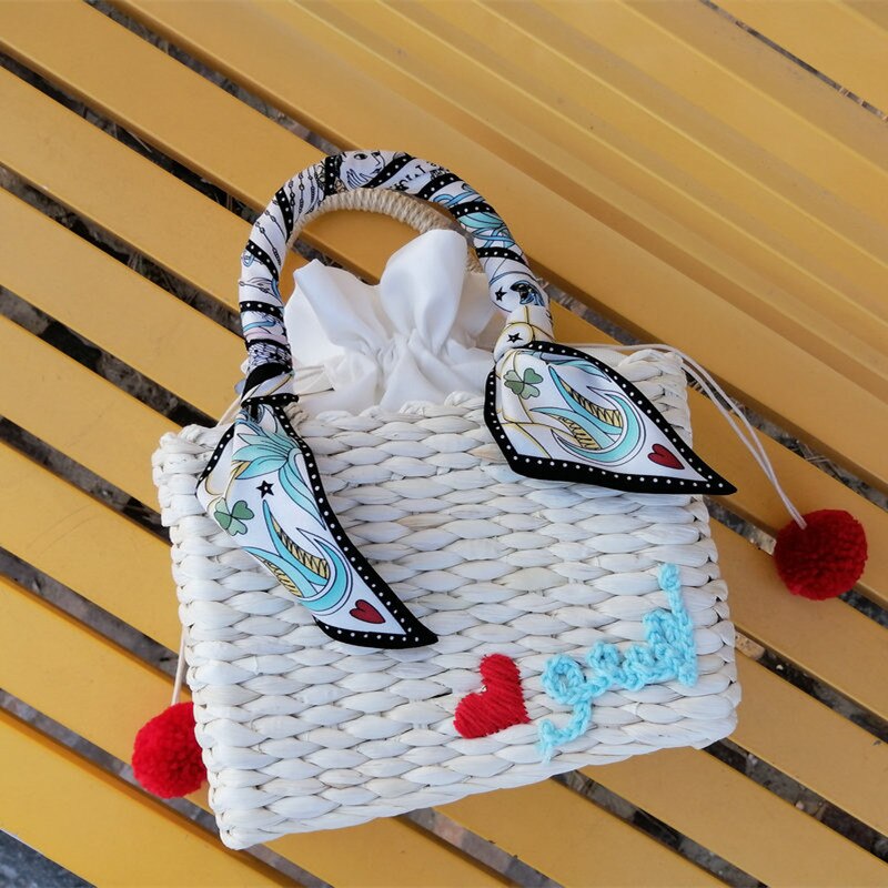 Zomer borduurwerk dames handtas dieren stro schoudertas flamingo's bohemian dames strandtassen dame geweven handtas: Default Title