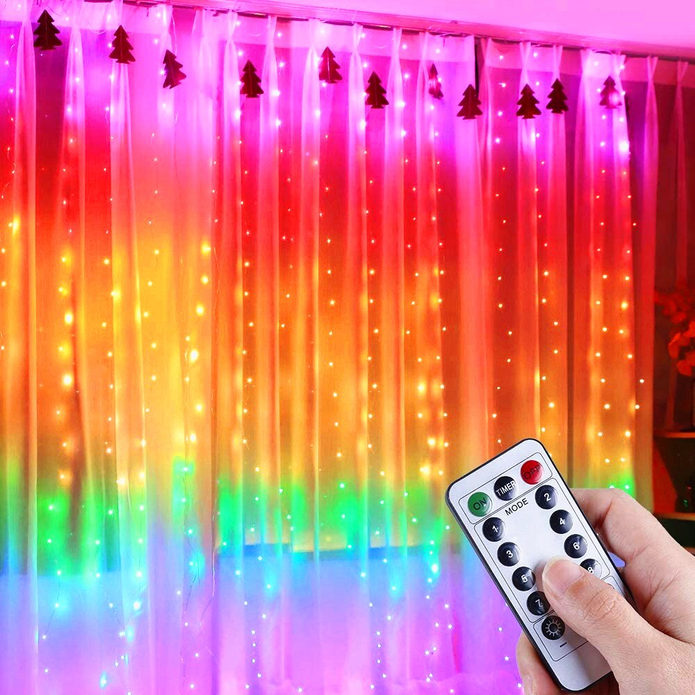 LED Gypsophila Icicle Rainbow Curtain String Lights Remote Control Bedroom Decor Fairy Light USB Power Garlands for Wedding Xmas